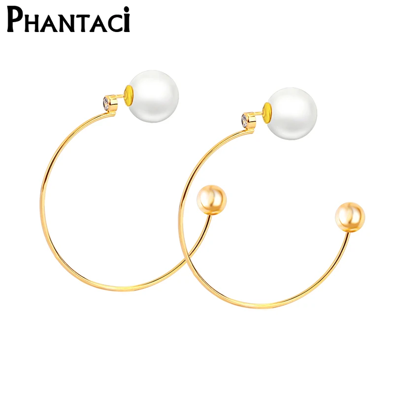 

2017 New Designer Big Circle Simulated Pearl Hoop Earrings For Women Lady Female Fashion Gold Color Earring Jewelry
