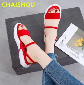 

CHAISHOU Summer New Women Sandals Simple and stylish dual-use flat female sandals and sponge cake thick-soled slippers B-473