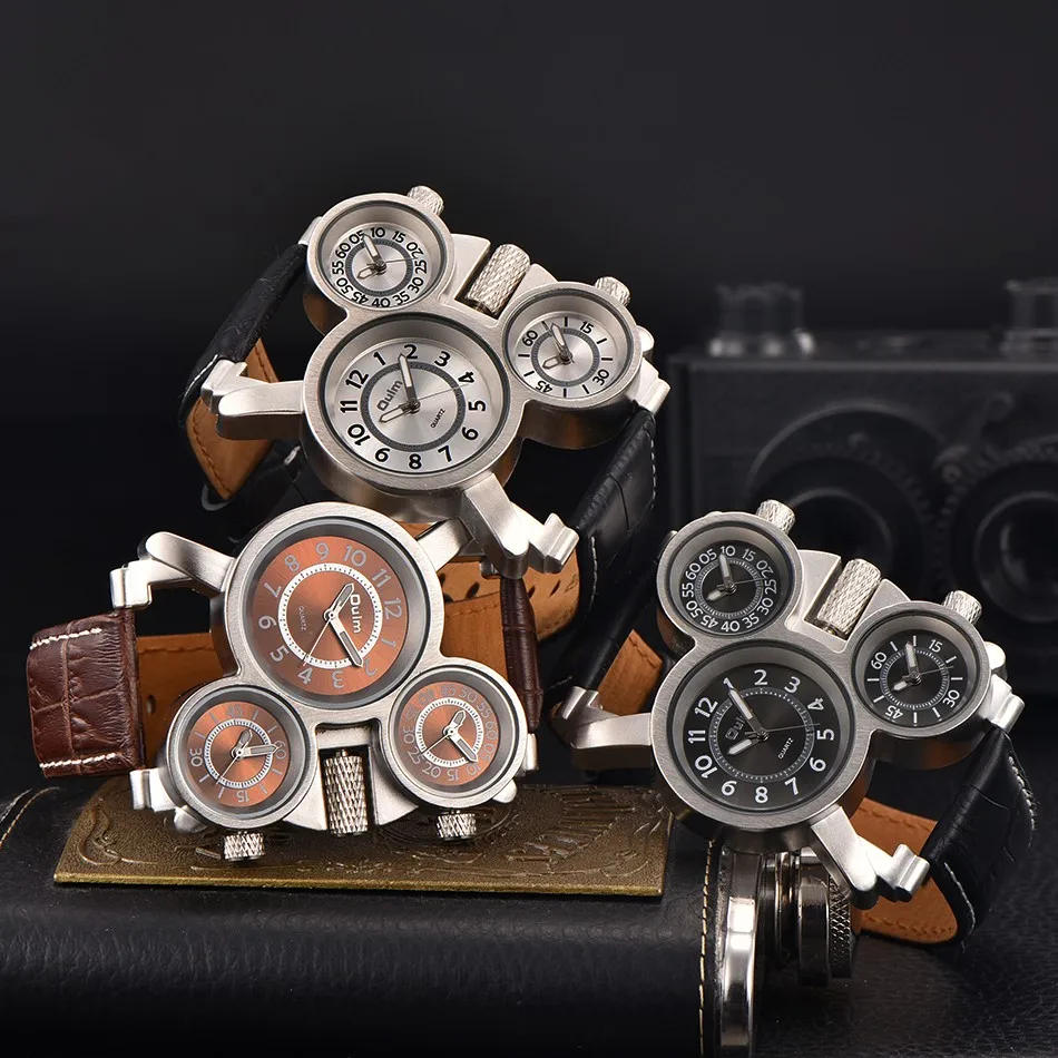 Мужские часы Oulm Топ бренд класса люкс военные кварцевые часы уникальные 3 маленьких циферблата кожаный ремешок мужские наручные часы Relojes Hombre