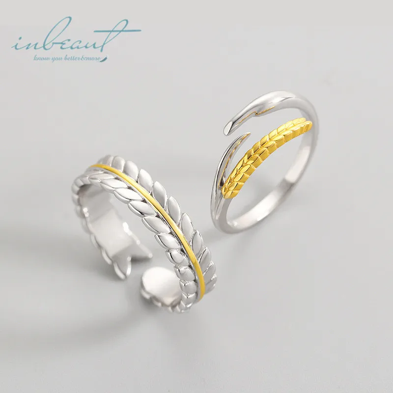 

inbeaut Close to Nature Series 925 Silver Gold Wheat Ears Couple Rings First Meet Wheat Field Esthetic Wedding Ring for Women