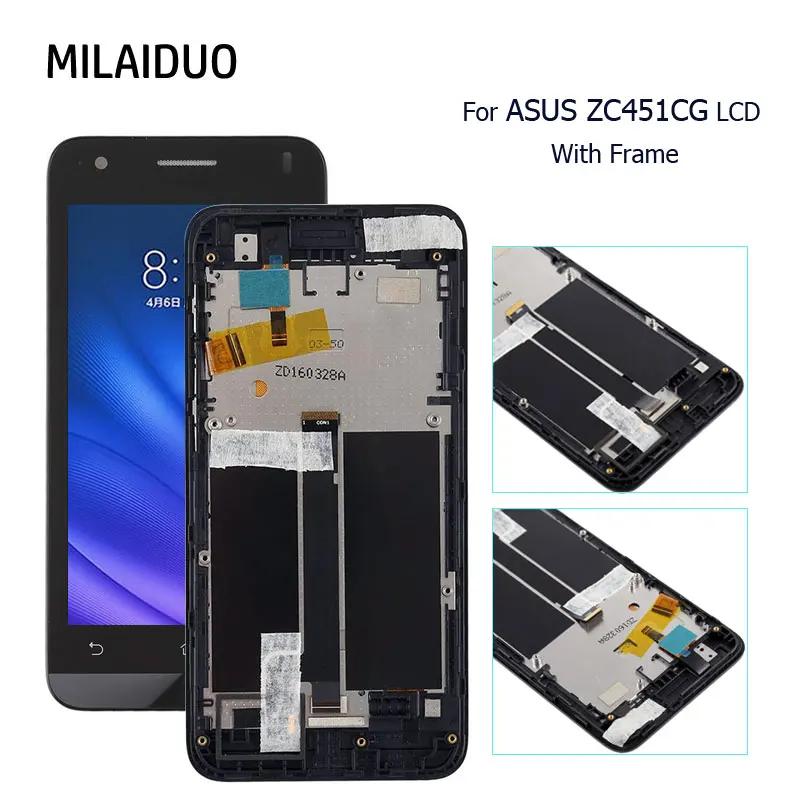 Goede Lcd Display Voor Asus Zenfone C ZC451CG Lcd Touch Screen Digitizer Vergadering Vervanging Zwart Met Frame Hoge Kwaliteit