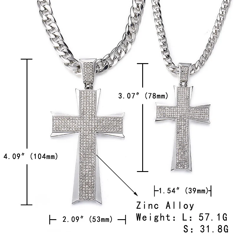 Ювелирные изделия в стиле хип-хоп, подвеска с большим крестом, блестящий кристалл, модный шикарный крест, Мужская цепочка, ожерелье, ювелирные изделия