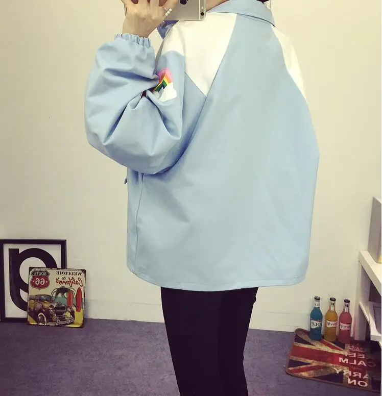 2018 الربيع الكورية المتناثرة نمط الكرتون الطابع الطباعة فضفاضة المرأة سترة واقية المد سستة السترات