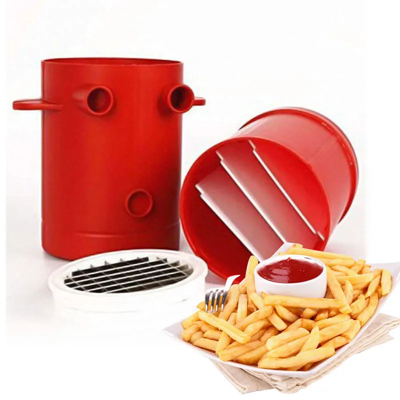 

Potatoes Fries Maker Potato Slicers French Fries Cutter Machine Microwave Container 2-in-1 No Deep-Fry Make Healthy Fries
