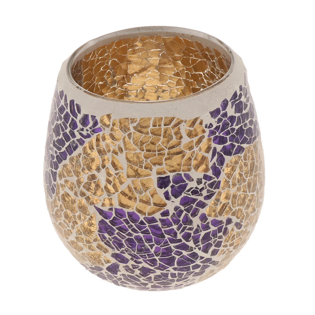 European Glass Mosaic Candle Holder Tea Light Candelabrum Mood Light Holder Case Tabletop Ornament Candlestick Home Desk Decor