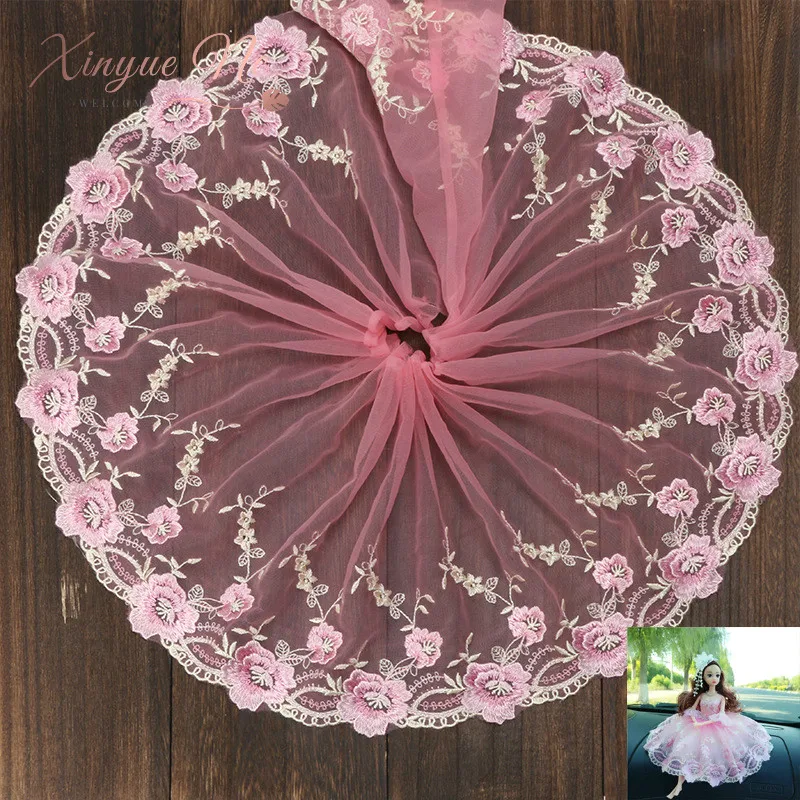 

Hot 20cm/1yard Pink Embroidery Net Lace Fabric Tissu Costura Mesh Tulle Guipure Cord Lace Sewing DIY Doll Accessories Skirt