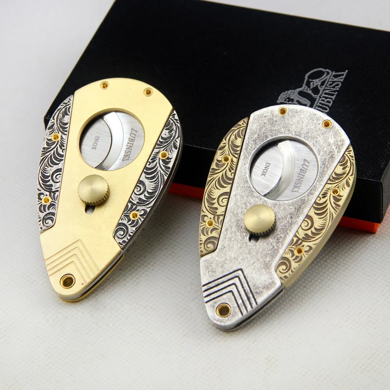 

Luxury Stainless Steel Retro Style Slide Rail Sharp Golden&Silvery Cigar Knife Cigar Cutter W/ Gift Box