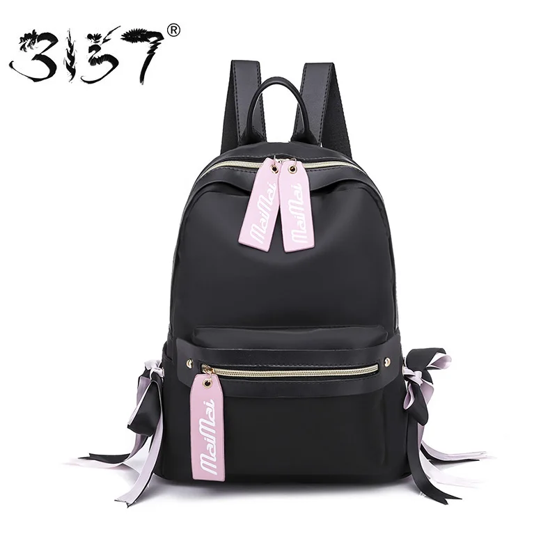 

3157 Fashion Women Backpacks Pink Ribbons Nylon School Bags for Teenage Girls High Capacity Travel Daypacks Female Shoulder Bags