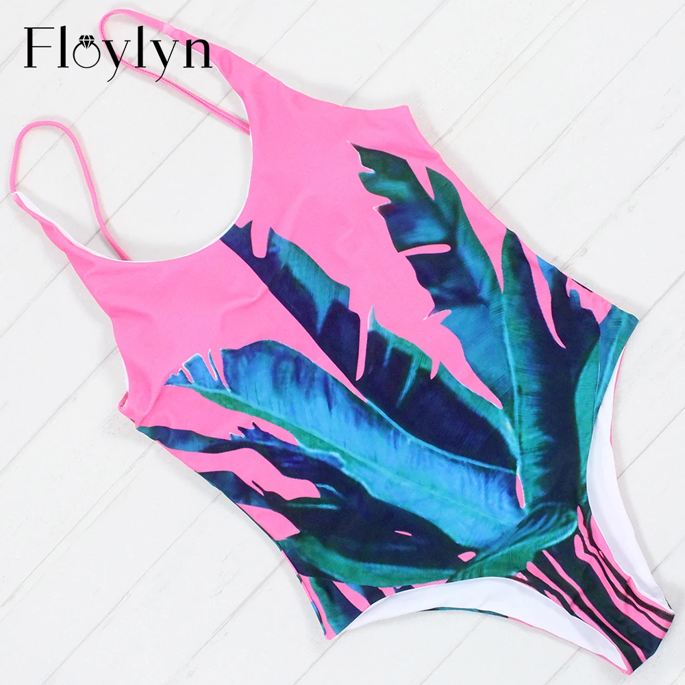 

Floylyn Leaf One Piece Swimsuit Bandage Swimwear Women Backless Monokini Push Up Bathing Suits Strap Trikini Floral Beachwear