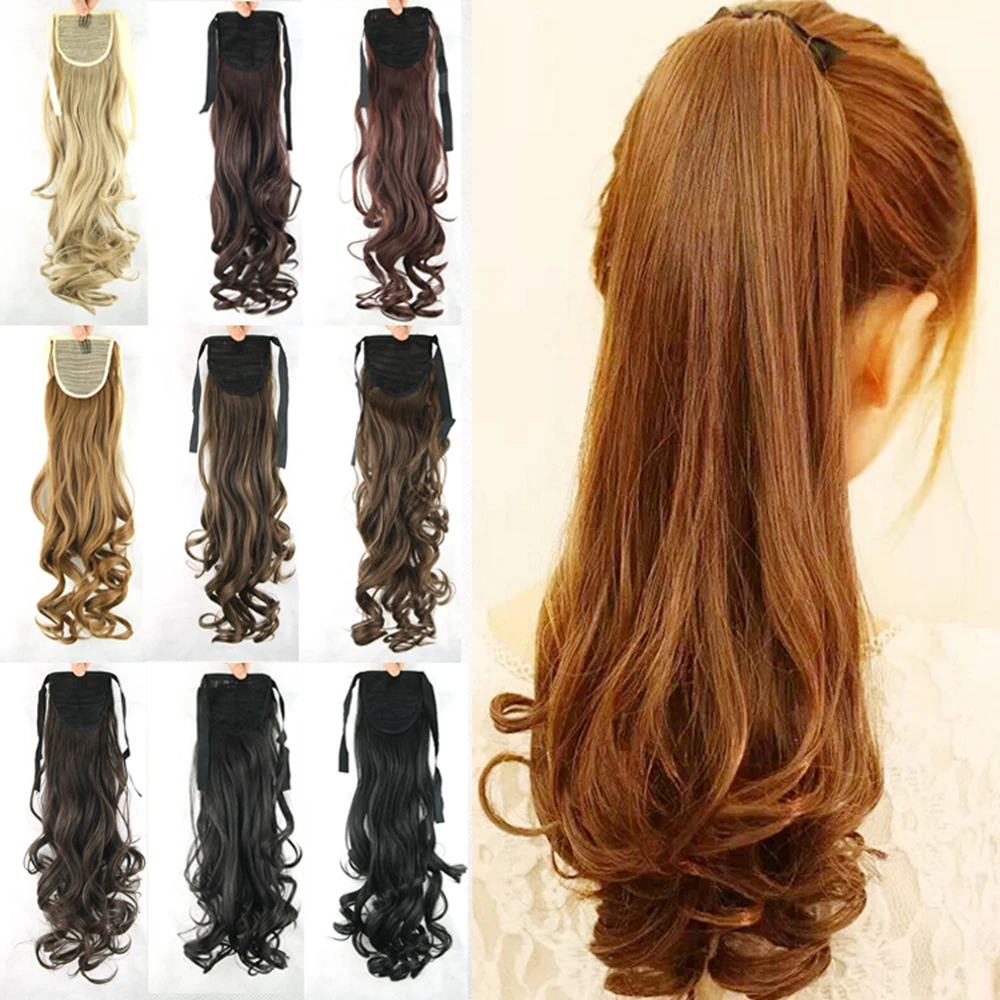 Soowee, 10 цветов, высокотемпературное волокно, синтетические женские волосы для наращивания, черный блонд, волнистые, конский хвост, шиньон, волосы пони