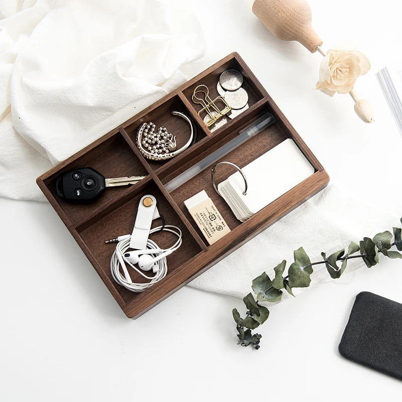 

Multi-Functional Wooden Table Storage Box Black Walnut Office Organizer Stamps Clamps Stationary Pencil Case Key Storage Holders