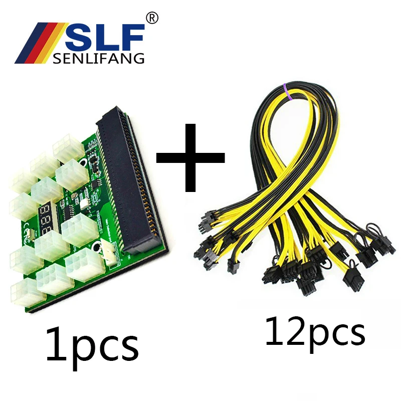 

Adapter Breakout Board w 12Pcs 6Pin Power Cable for HP 1200W 750W PSU GPU Minin PCI-E 12V 64Pin to 12x 6Pin Power Supply Server