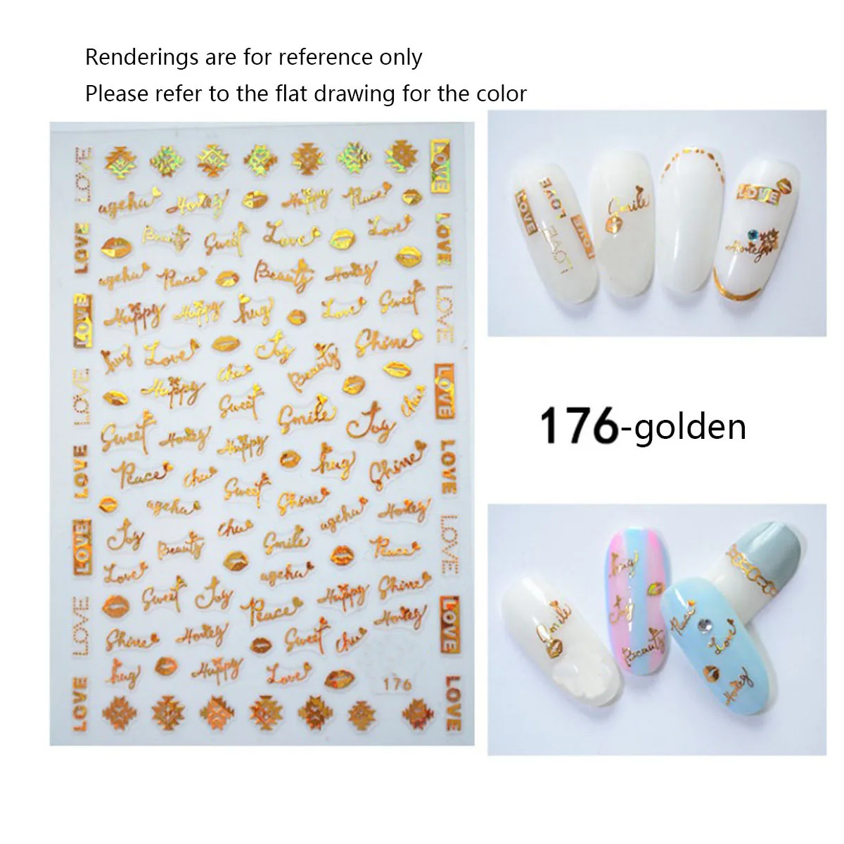 

3D Bronzing Adhesive Transfer Tips Manicure Nail Art Decoration Line English letters back glue DIY nail decals 1pcs