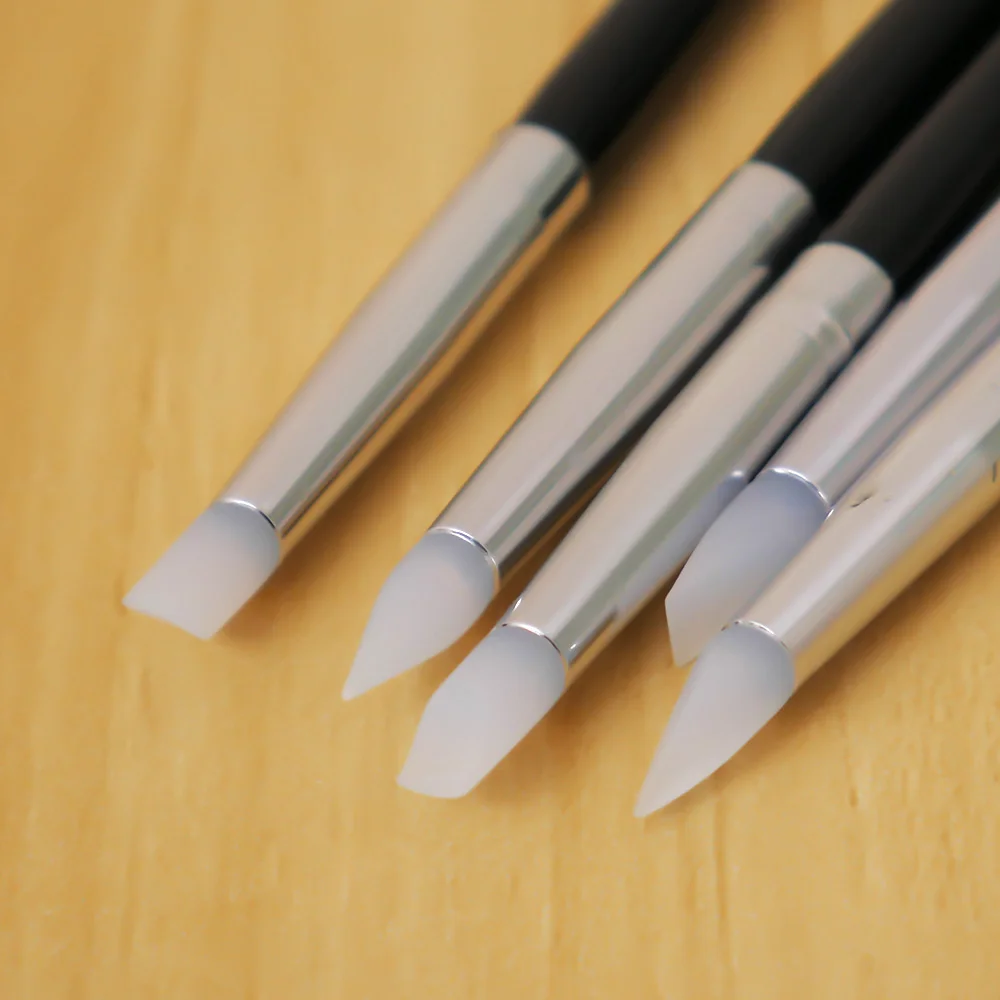 5 шт. набор резьбы для дизайна ногтей, ручка с силиконовой головкой, черная деревянная ручка, кисти для рисования, 3D эффект, инструменты для рисования