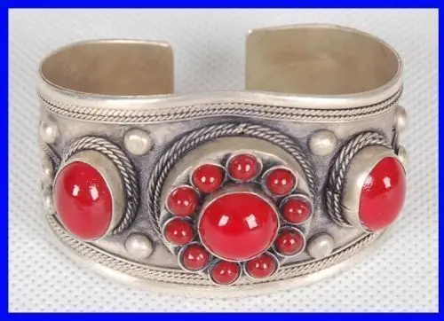 

Wholesale price 16new ^^^^Tibet Silver stone Coral Beads Cuff bracelet