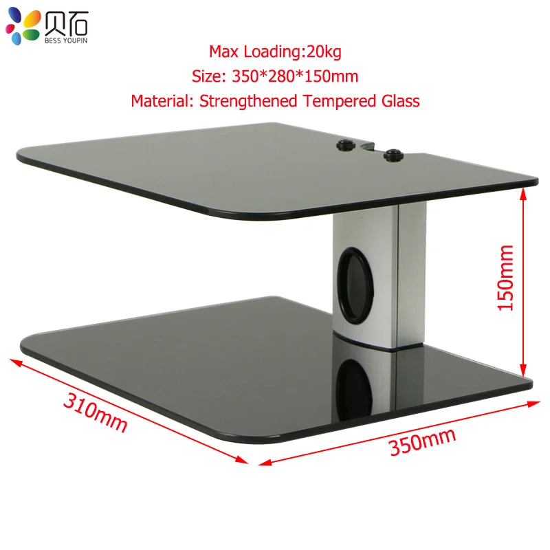 2 Tiers AV Shelf Wall Mount Shelf Black DVD Wall Hanging Bracket Stand for AV Receiver Set top