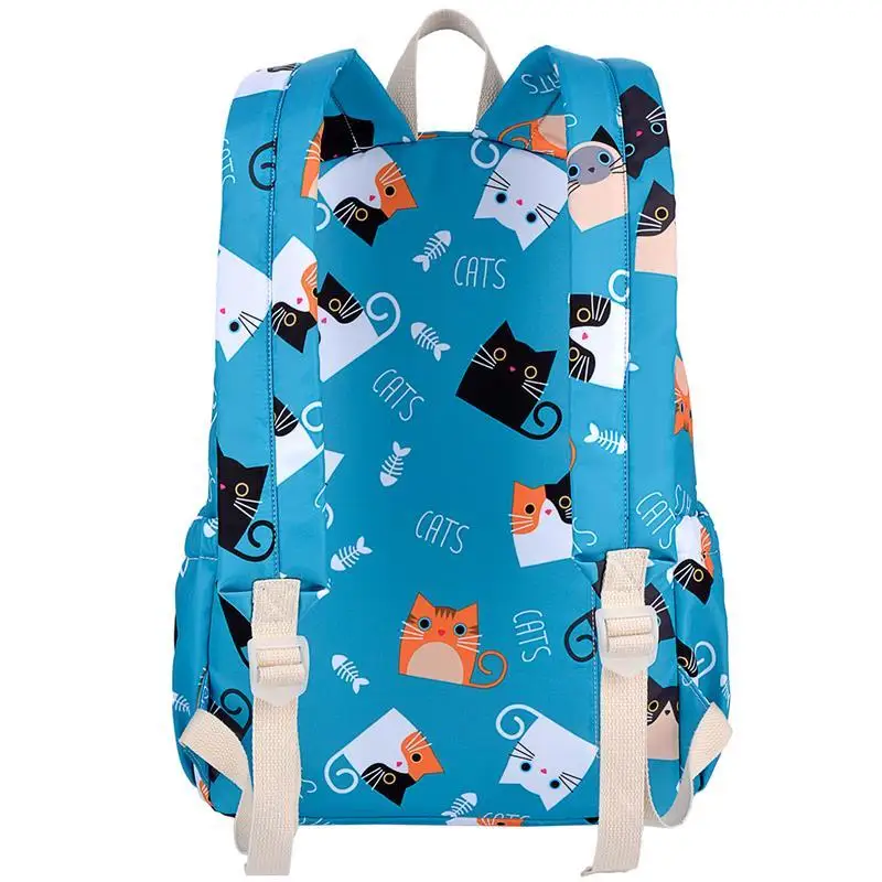 Kawaii الكرتون القط المطبوعة حقيبة ظهر خفيفة الوزن للأطفال الفتيات النساء النايلون حقيبة مدرسية الكتب الاطفال المراهقين الظهر