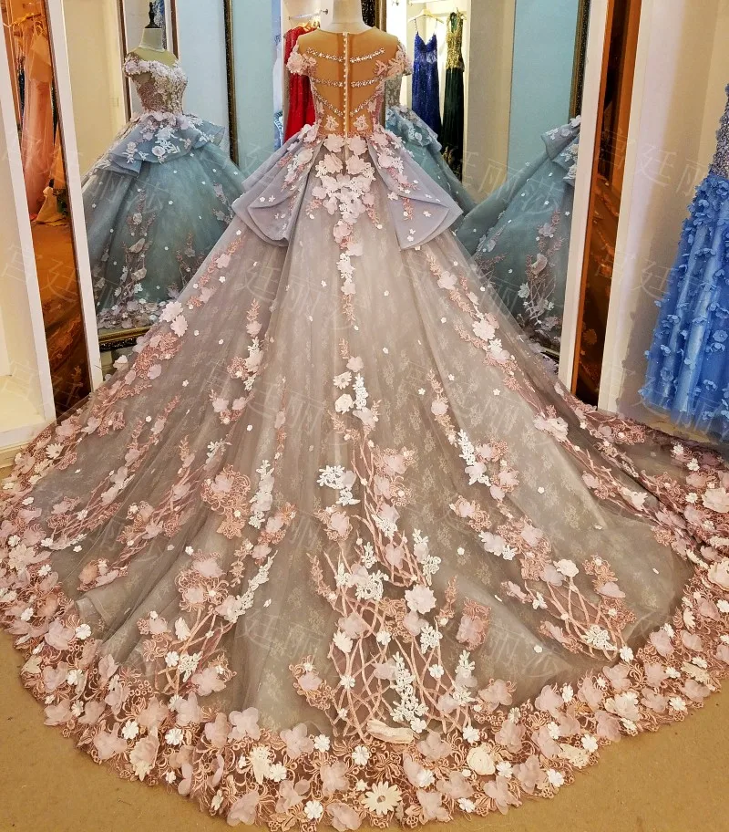 2019 роскошное кружевное бальное платье с короткими рукавами, свадебное платье принцессы, иллюзия декольте, 3D цветы, свадебные платья, Robe de