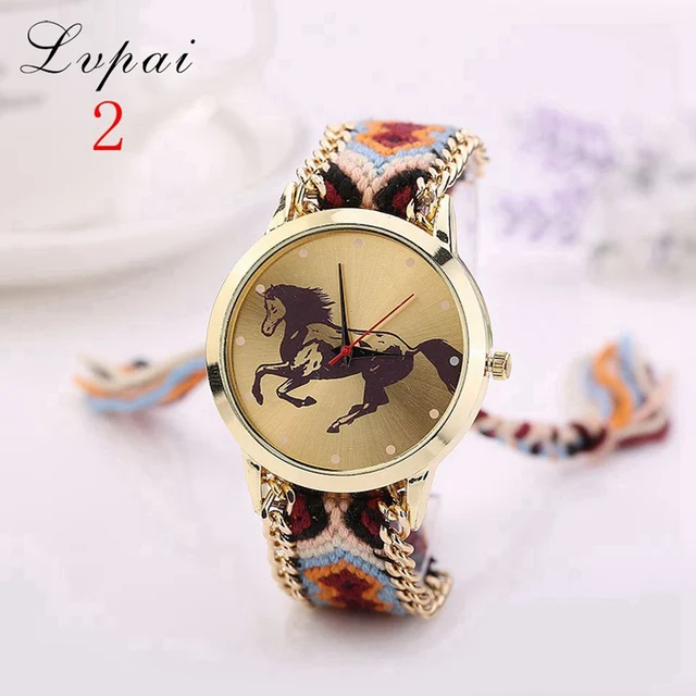 Lvpai Brand Women Fashion Luxury Watch Handmade Braided Gold Wristwatch Casual Cartoon Horse Chinese Style Quartz Watch LS024 4