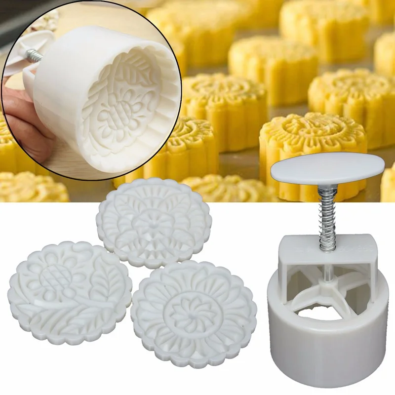 

163g 3 Stamps Adjustable Concave Round Moon Cake Mold Mooncake Decoration Mould DIY Tool