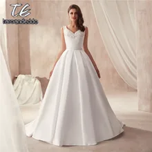 V-образный вырез из двух частей матовый сатин знаменитый дизайн свадебное платье с карманом свадебное платье со съемной юбкой свадебные платья