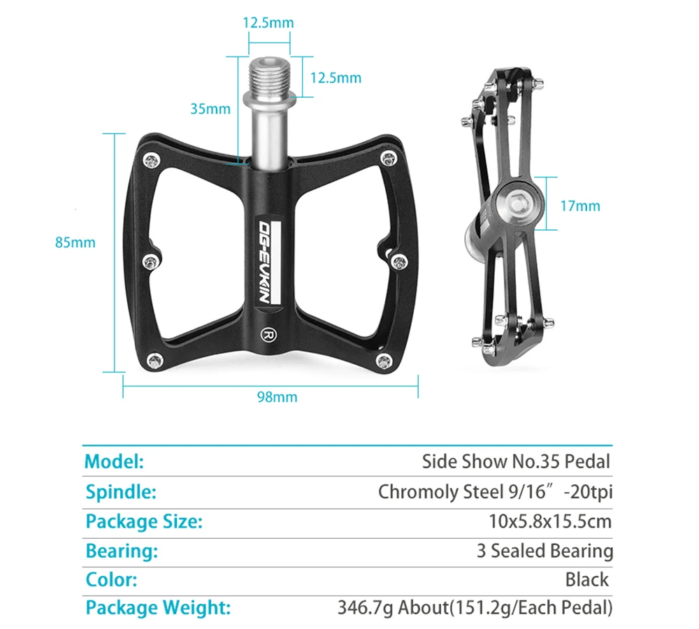 OG-EVKIN, PD-001, 3 подшипника, велосипедные педали, противоскользящие, MTB, горный велосипед, педали с герметичным подшипником, велосипедные аксессуары
