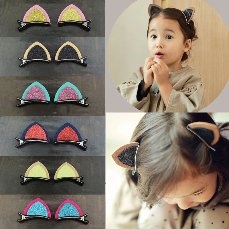 

2pcs/Set cat ear hairpin Cute Hair Clips For Girls Glitter Hairpins Barrettes Kids Hair Accessories