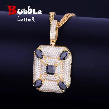 

Black Color Square Military Army Necklace & Pendant Charms Gold Color Cubic Zircon Men's Hip hop Jewelry For Friend Gift