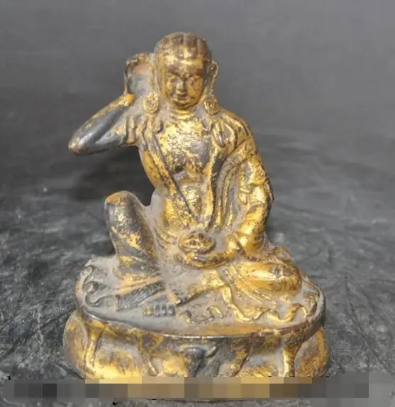 

S3475 old chinese tibet buddhism fane pure bronze gilt Milarepa god buddha statue