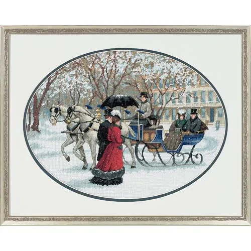 cs-2347 Cross Stitch Kit Winter Impressions Snow Street Carriage Coach Cab dim 35053