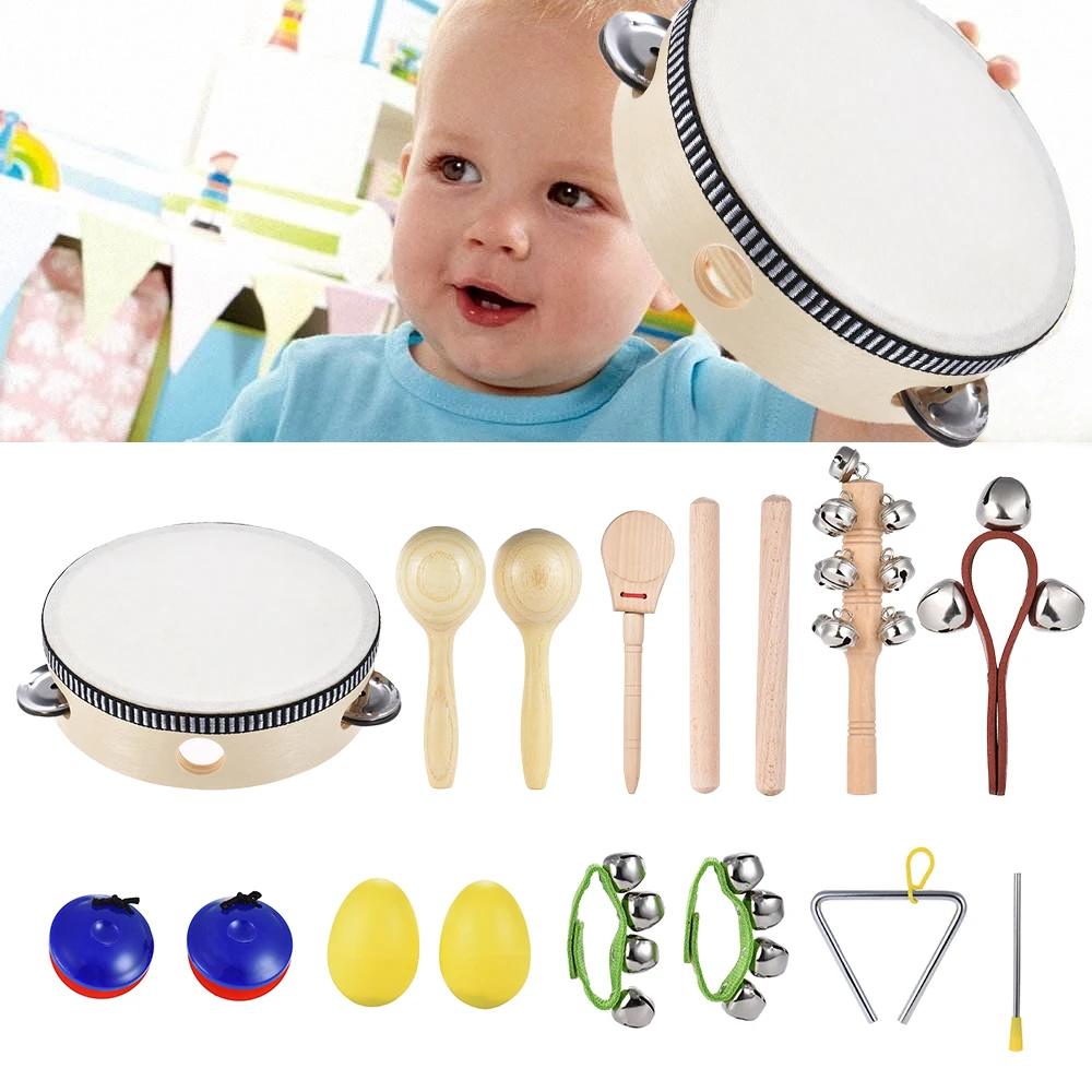 

ammoon 10pcs Musical Instruments Percussion Toy Rhythm Band Set for Baby Kids Children Christmas Gift