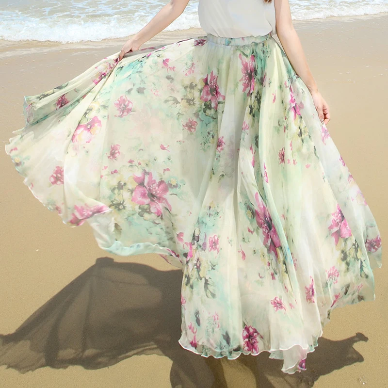 

Summer Long Chiffon Dancing skirt Maxi Skirt Ladies Silk Chiffon Holiday Beach Sundress