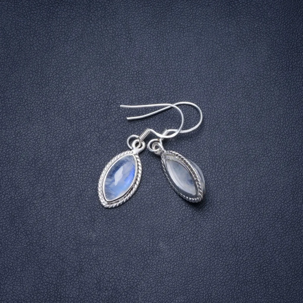 

Natural Rainbow Moonstone Handmade Unique 925 Sterling Silver Earrings 1.25" Y0422