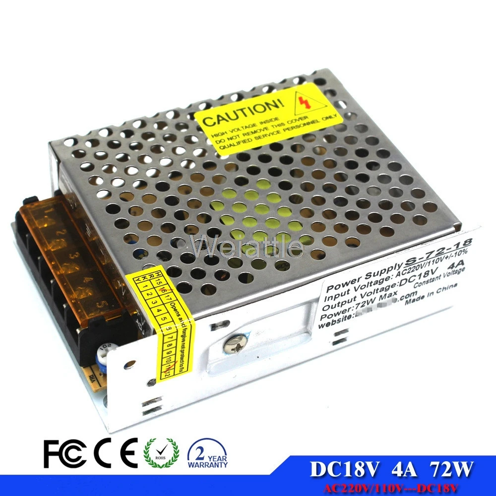 

DC18V 18W 36W 60W 75W LED Light Belt Driver Switching Power Supply 110/220VAC Constant Voltage Transformer Monitoring CCTV CNC