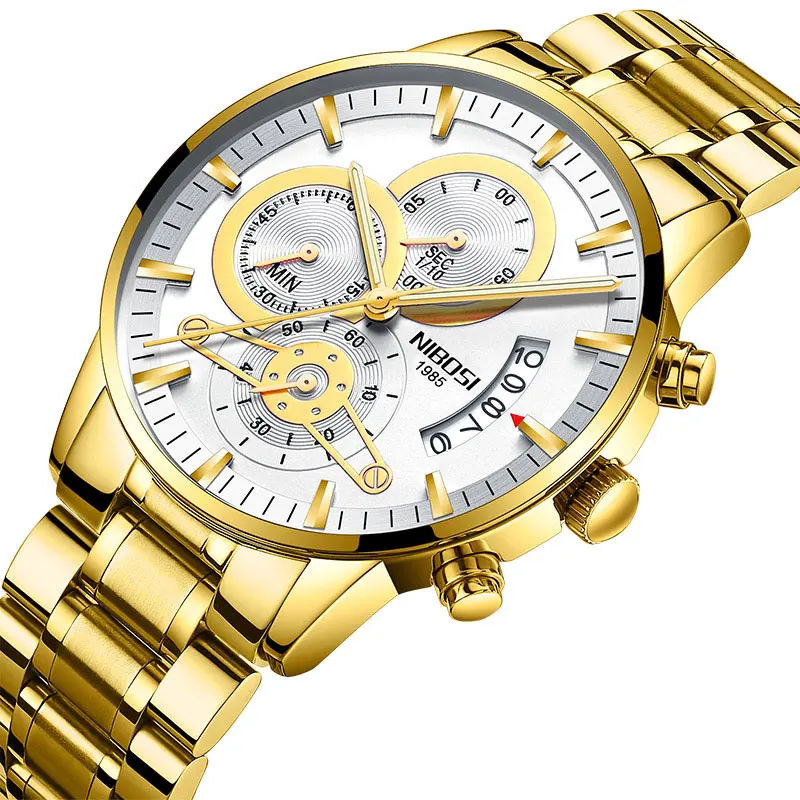 

NIBOSI New Quartz Men's Watch Local Gold Stainless Steel Luxury Fashion Men's Watch Waterproof Military Watch Relogio Masculino