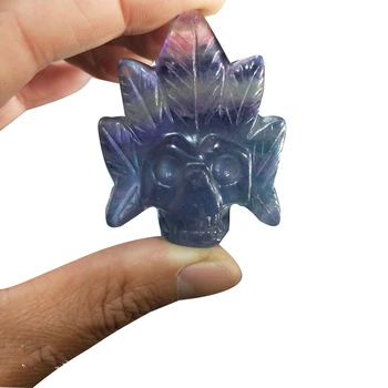 

Crystal Skull Natural Quartz Mineral Stone Fluorite Carving Decoration Indian Style Creative Skull Healing Reiki Home Decoration