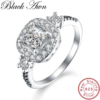 

[BLACK AWN] Nature Inspired 3Gram Genuine 925 Sterling Silver Jewelry Neo-Gothic Rings for Women Black&White Stone Bague C355