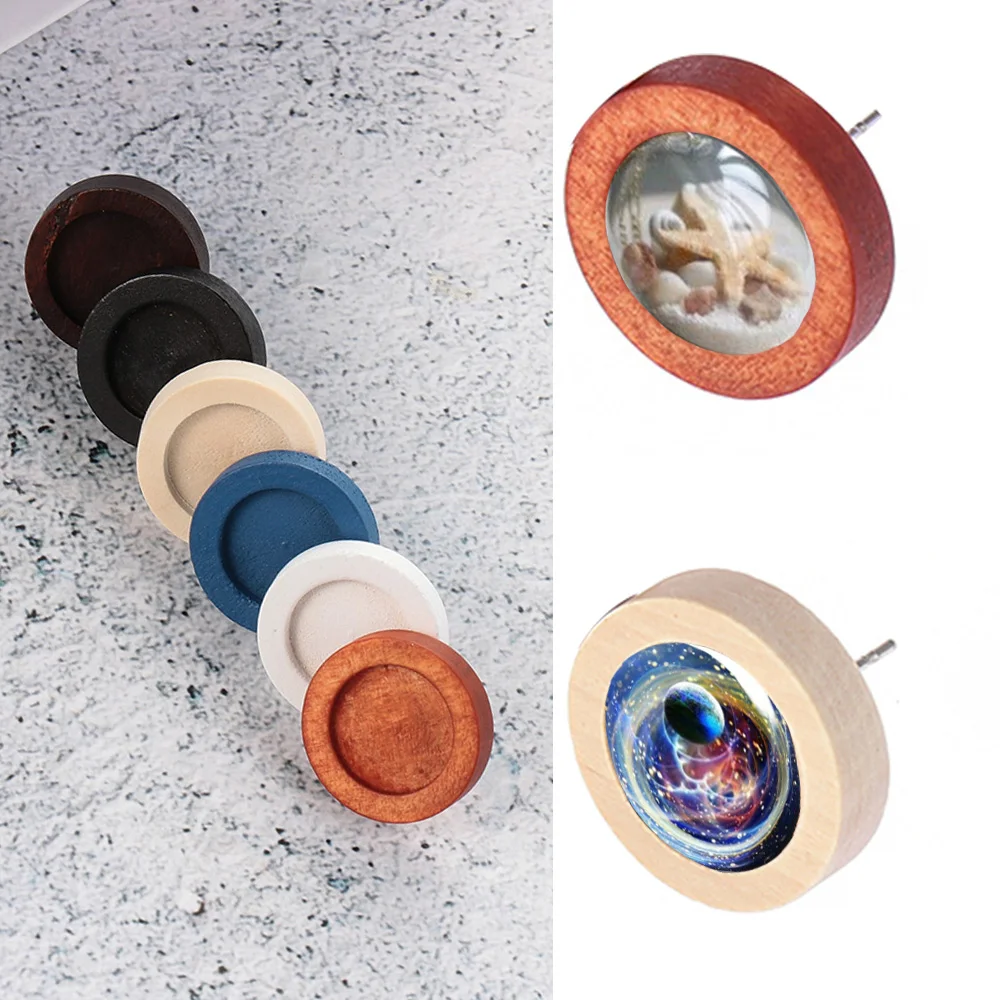 

10pcs Wooden Round Rack Earrings Blank/Base Cabochon Setting Tray UV Resin25mm Glass Cabochons Buttons Earring Bezels Setting