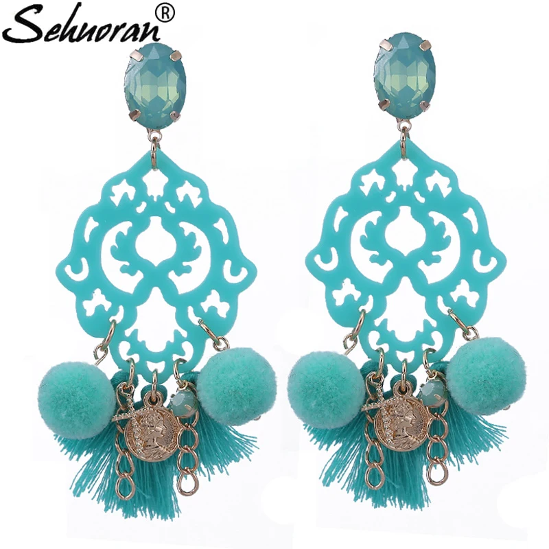 

Sehuoran Brincos Tassel Earrings Geometry Resin Engraving Drop Earrings For Women Elegant Design Oorbellen Jewelry Wholesale