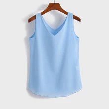 2019 Summer Fashion Female Chiffon Blouses Solid Sleeveless Women Shirts Loose V-nek Top Plus Sizes Candy Color Curve Apparel nek brescia