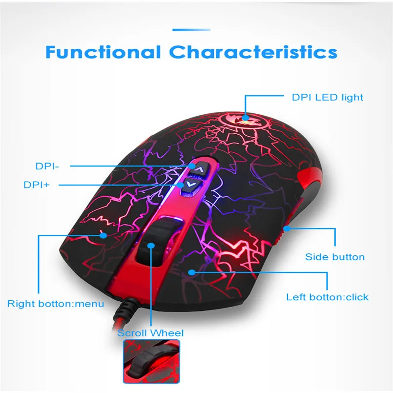 Wired Redragon M701 Lavawolf 6400DPI Optical Gaming Mouse 7 Programmable Buttons LED Professional Gaming Mouse 40AP1505