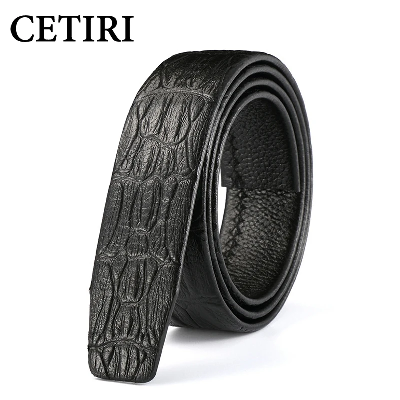 

CETIRI 3.5cm men crocodile pattern genuine leather automatic belt without buckle luxury brand belts men high quality 110-130cm