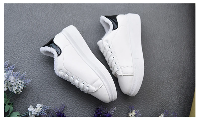 Женская обувь; зимние теплые женские кроссовки на меху; белые туфли на платформе со шнуровкой; женские теннисные туфли; feminino; повседневная женская обувь