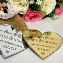 Пользовательские сердца сувениры, зеркало сохранить дату магнит набор, современные акриловые сохранить дату, свадебные приглашения, свадебные подарки для гостей