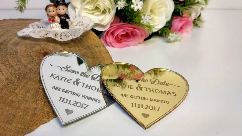 

Custom Heart Favors, Mirror Save the Date magnet set,Modern Acrylic Save The Date, Wedding Invitations, Wedding gifts for guests