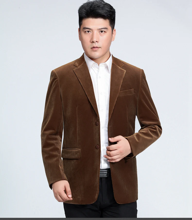 WAEOLSA Men Striped Velvet Blazers Elegant Plain Color Suit Coats Man Wool Blazer Hombre Corduroy Suit Jackets Red Navy Blue Uniform (5)