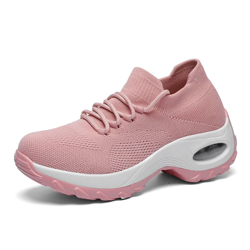 Амортизирующие женские носки кроссовки дышащие сетчатые желтые кроссовки спортивная обувь на танкетке, увеличивающая рост толстая подошва 42 - Цвет: Pink A