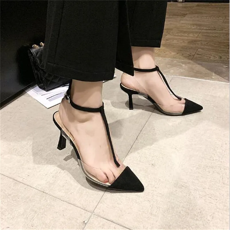 

Sexy Women Pumps PVC Clear Silver Buckle Ankle Strap High Heel Stiletto Shoes Woman Party Cool Sandals plus size 40