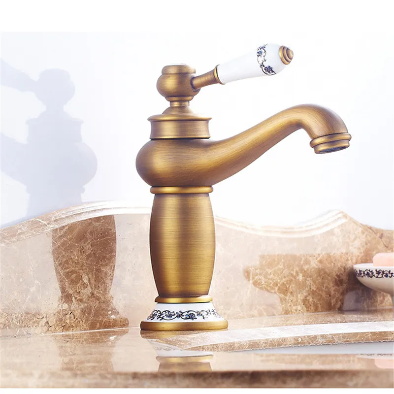 

TTLIFE Vintage Antique Brass Faucet Stream Spout Tap Bathroom Basin Sink Faucet Solid Brass Hot Cold Water Mixer Vanity Sink