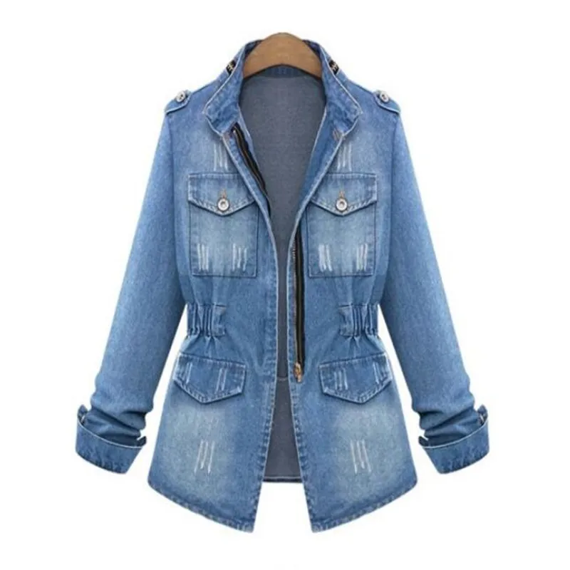 

European and American Women Jacket 2018 New Denim Jacket Large size Long Sleeve Denim zipper Jacket Fashion Women